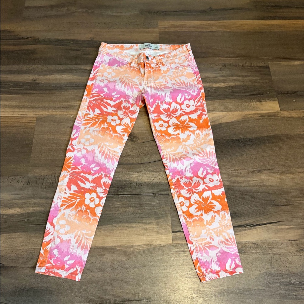 Womens Hollister Orange & Cream Floral Skinny Pants Size 5 (27W)